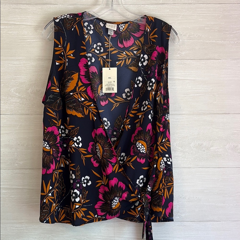 Floral Wrap Top - Pink and Orange